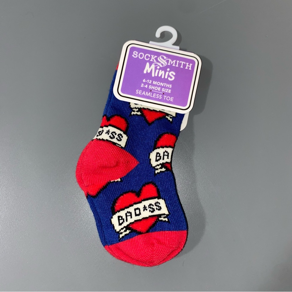Sock smith graphic baby socks blue hearts comical humor novelty